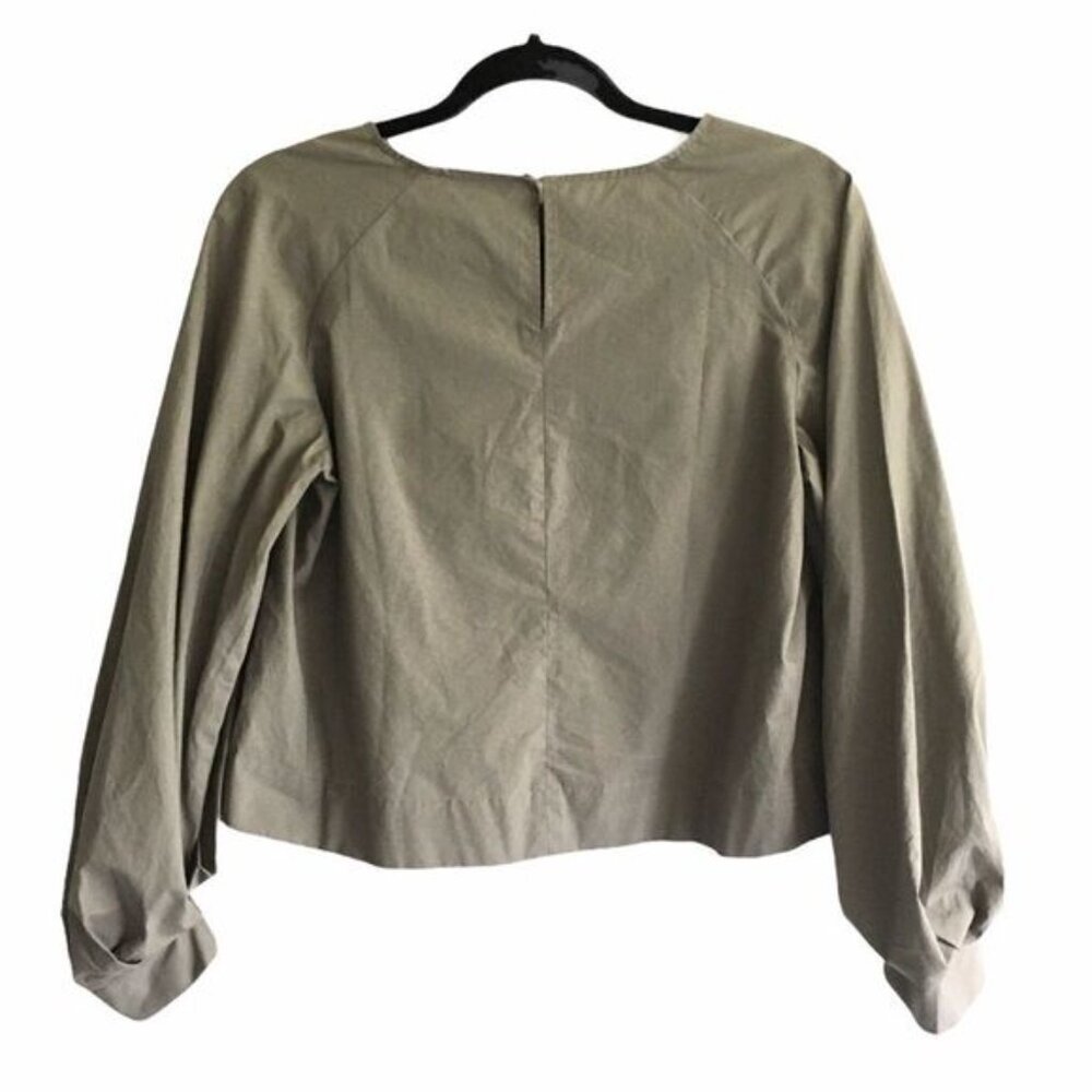 ARITZIA Cotton Cropped Blouse Balloon Sleeves Taupe S - Picture 2 of 6